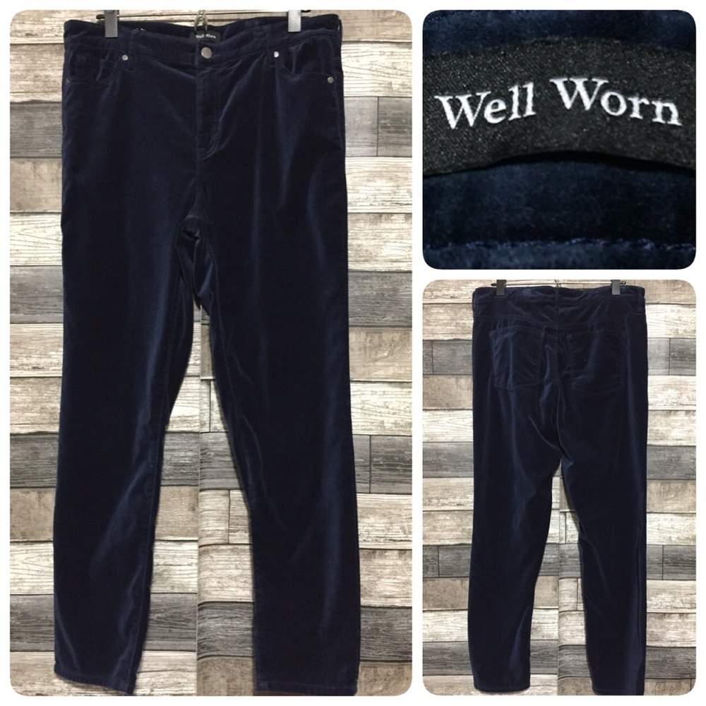 Well Worn Velvet Pants Women’s 12/32 Blue Stretch (Inseam 28)